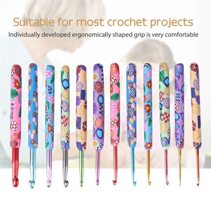 12pcs Soft Pottery Knitting Needles Aluminum Crochet Hooks Set DIY Craft Tools