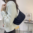 Fashion Women Corduroy Shoulder Underarm Bag Solid Color Handbags (Black)