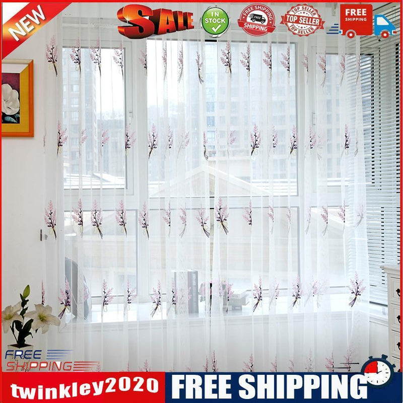 2m Screen Embroidery Sheer Voile Window Drape Curtain for Living Room(Pink)
