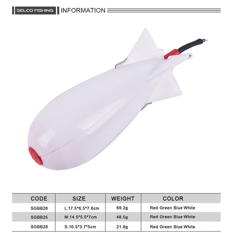 Carp Fishing Rockets Feeder 3 Size Bomb Lure Baits Holder Maker Tackle (White L)