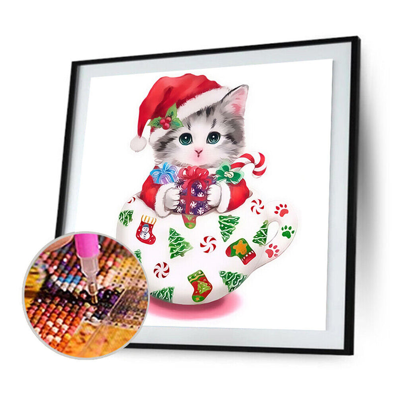 5D DIY Diamond Painting Christmas Cup Cat Cross Stitch Embroidery Mosaic Newly