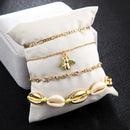 4pcs Boho Bee Shell Rhinestone Anklet Women Beach Food Chain Jewelry Gifts Newly