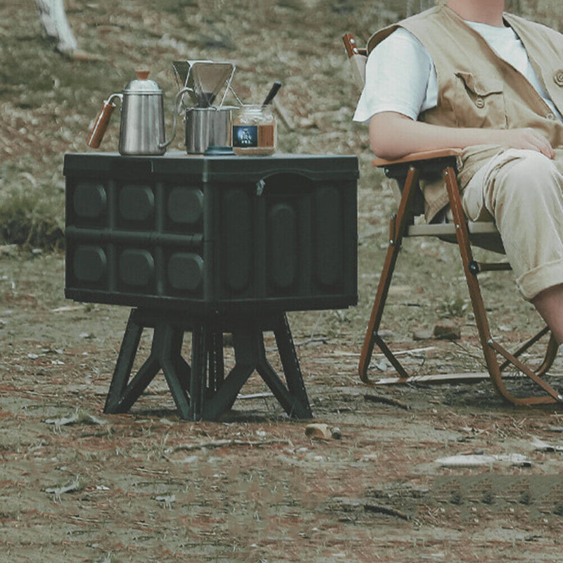 Folding Storage Box w/Wood Lid Outdoor Camping Clothing Organizers Sundries Case