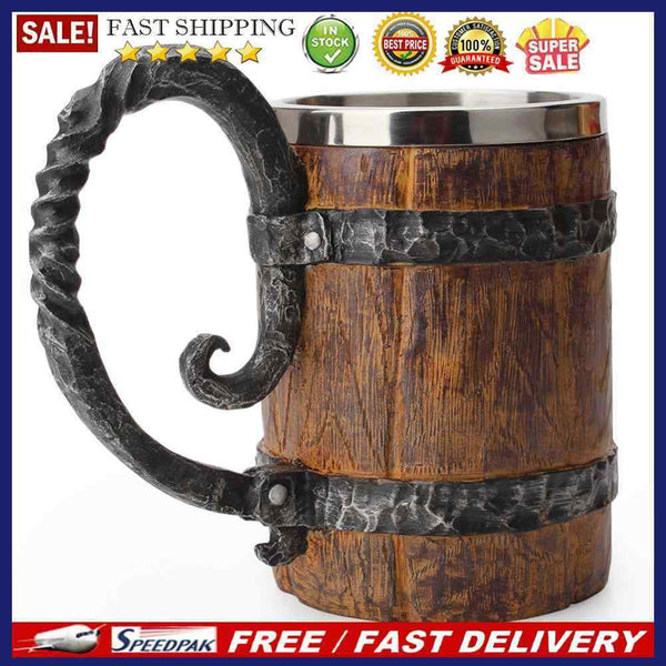 Simulation Crude Wood Drinking Mug Double Wall Insulated Beer Cup Wine Tumbler