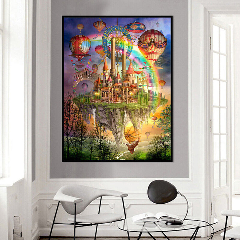 DIY Sky City and Rainbow Printed Cross Stitch Full Cotton Handmade Embroidery