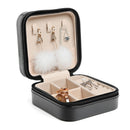 Portable Earrings Rings Storage Box PU Leather Jewelry Display Case (Black)