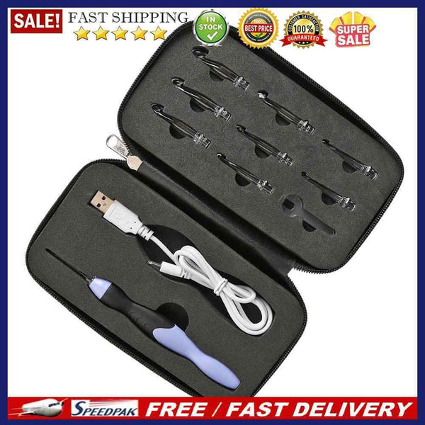 9 in 1 USB Light Up Crochet Hooks Knitting Needles LED Sewing Kit (Black)