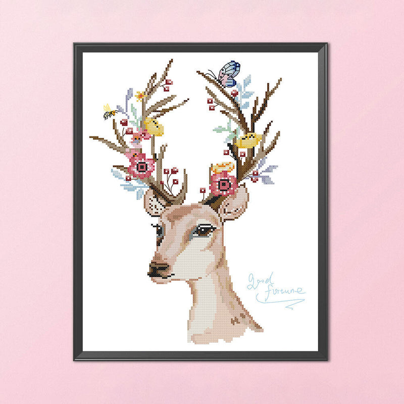 11CT Partial Cross Stitch Lucky Deer Stamped DIY Kits Handmade Cotton Embroidery