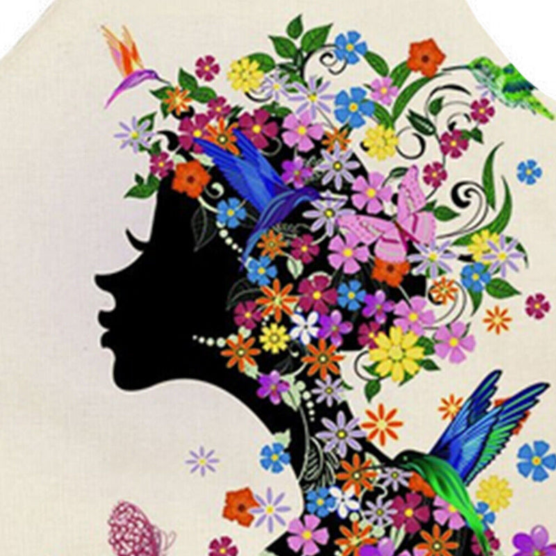 Flower Girl Print Kitchen Linen Apron Waterproof Home Chefs Bibs (82x68cm)