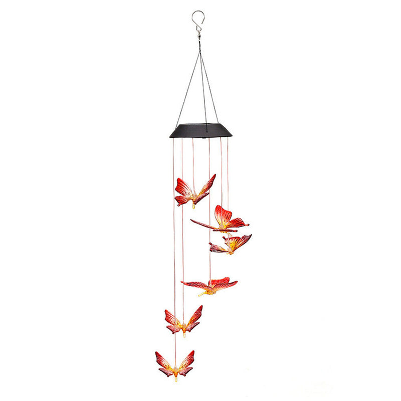 LED Solar Wind Chime Butterfly Light Color Changing IP65 Hanging Lamp (A) Newly
