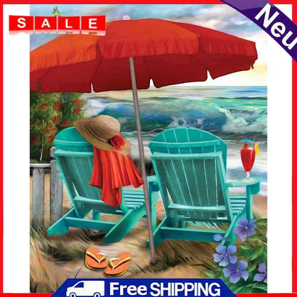 Beach Recliner Colouring Oil Canvas Picture DIY Hand Painted Paint By Number Kit