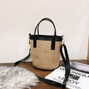Women Fashion Bucket Straw Shoulder Bag Female PU Woven Totes Crossbody Handbags