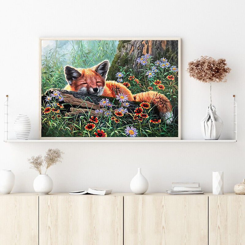 Oil Paint by Numbers Cute Fox Canvas Artwork Living Room Picture Home Decoration