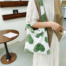 Fashion Women Love Print Plush Messenger Bag Autumn Winter Handbags (Green)