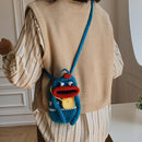 Women Cartoon Knitted Sausage Mouth Shoulder Bag Female Purse Mobile Phone Bags