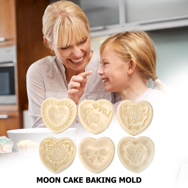 Heart Mooncake Mold Hand Pressure Biscuit Mould Bake Pastry Decor Bakeware