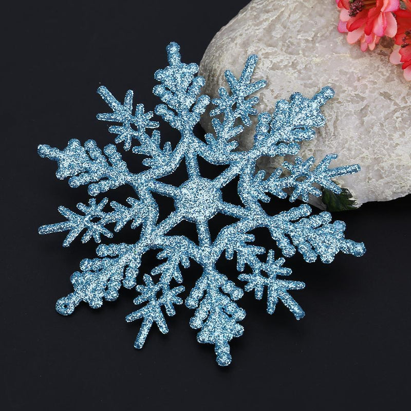 24pcs Snowflakes Xmas Tree Decor Plastic Glitter Snow Flake(Light Blue) Newly