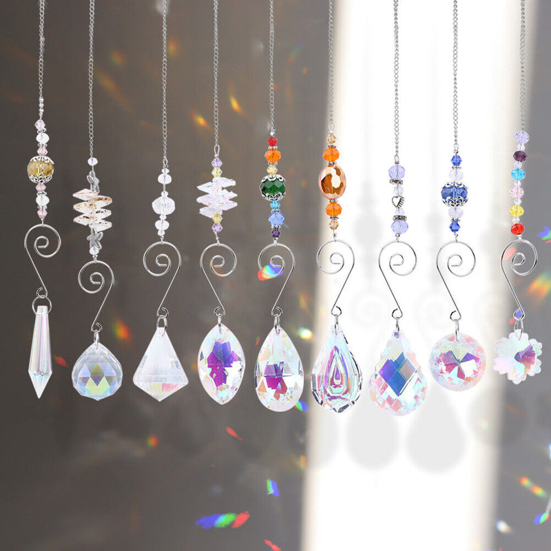 Crystal Ornaments - Clear Crystals Hanging Pendants Charm Ornaments Pack of 9