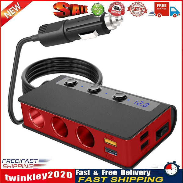 QC3.0 Cigarette Lighter 3 Socket 180W Power Adapter USB Car Charger (Red) Newly