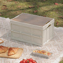 Camping Outdoor Foldable Organizer Case Storage Box w/ Wooden Lid (White M)