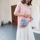 Daisy Flower Straw Weave Bucket Shoulder Bag Women Summer Crossbody Handbags
