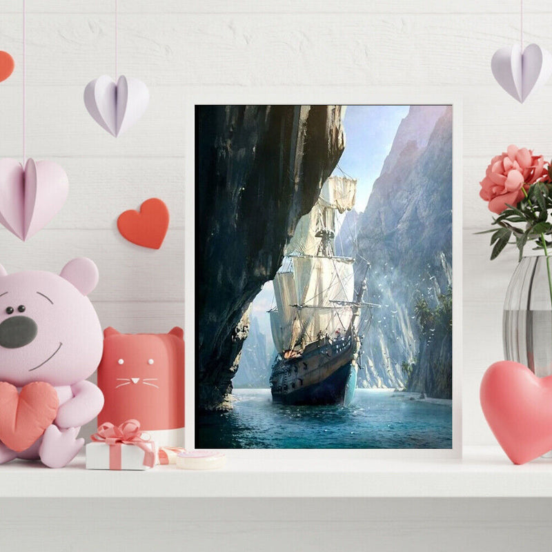 Hand Painted on Canvas DIY Boat Oil Paint By Numbers Art Drawing Kit Craft