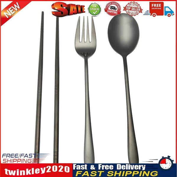 4pcs Stainless Steel Tableware Set Spoon Fork Chopsticks Gifts (Black) Newly