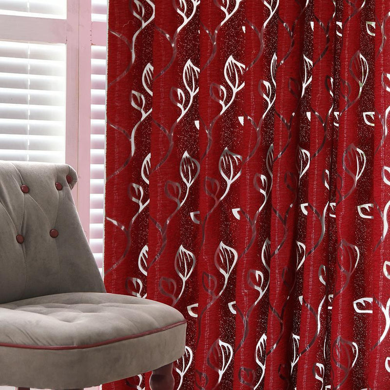 2m Semi Blackout Curtain Vine Leaf Partition Window Decor(Wine Red)