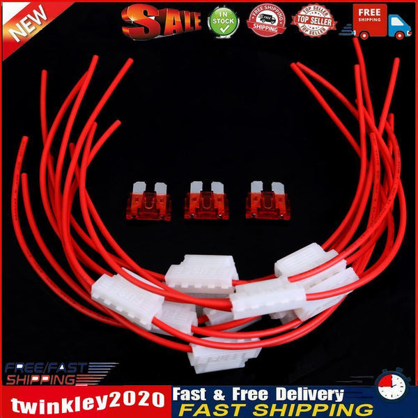 10pcs 5A Middle Fuse Holder with Cable for Car Boat Truck ATC/ATO Blade Newly