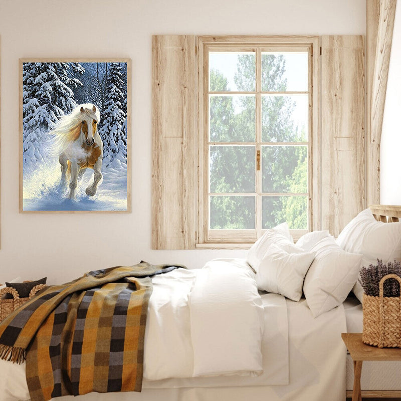 Horse Running in the Snow Diamond Painting Kits Full Round Drill Home Wall Decor