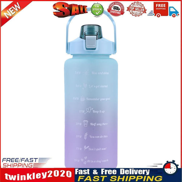 2000ml Water Bottle with Time Marker for Outdoor Sports Drink Cup (Green) Newly