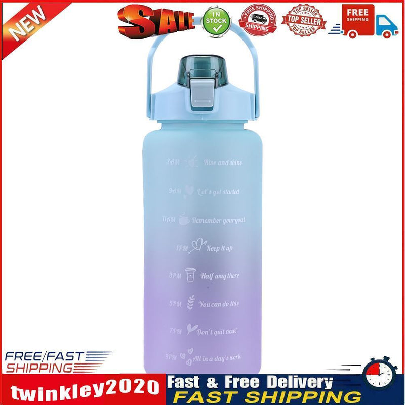 2000ml Water Bottle with Time Marker for Outdoor Sports Drink Cup (Green) Newly