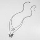 Two-layer Necklace Hollow Butterfly Pendant for Women Long Chunky Choker Jewe