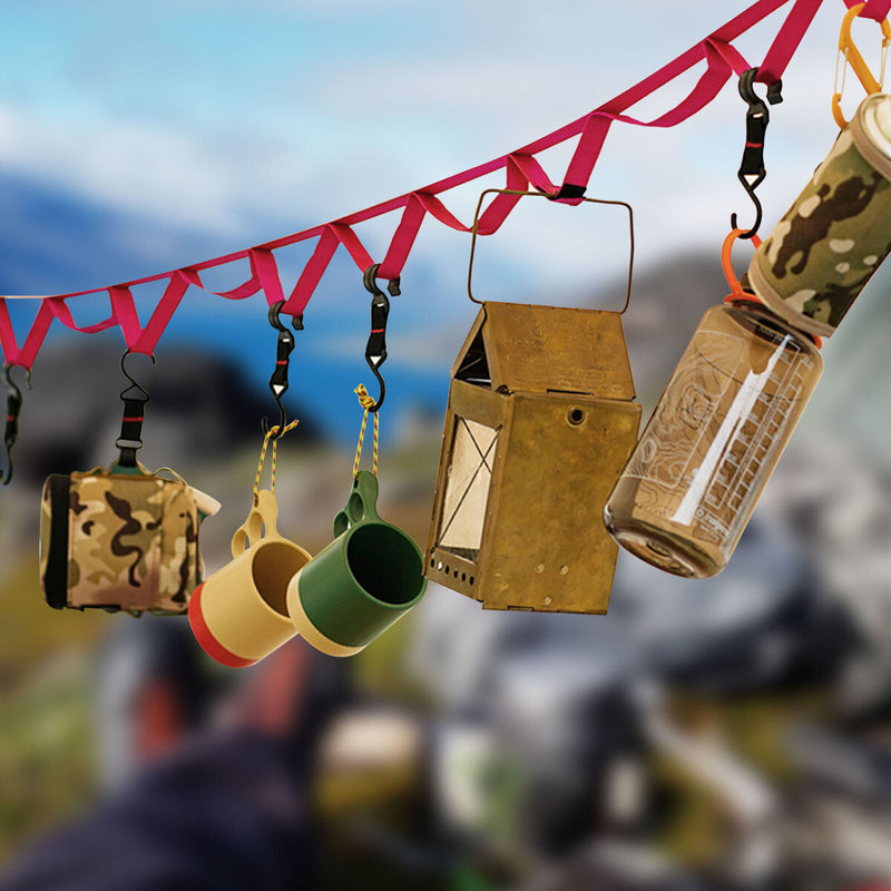 Campsite Storage Strap with 5 Hooks Hanger for Tree Outdoor (Short Rose) Newly