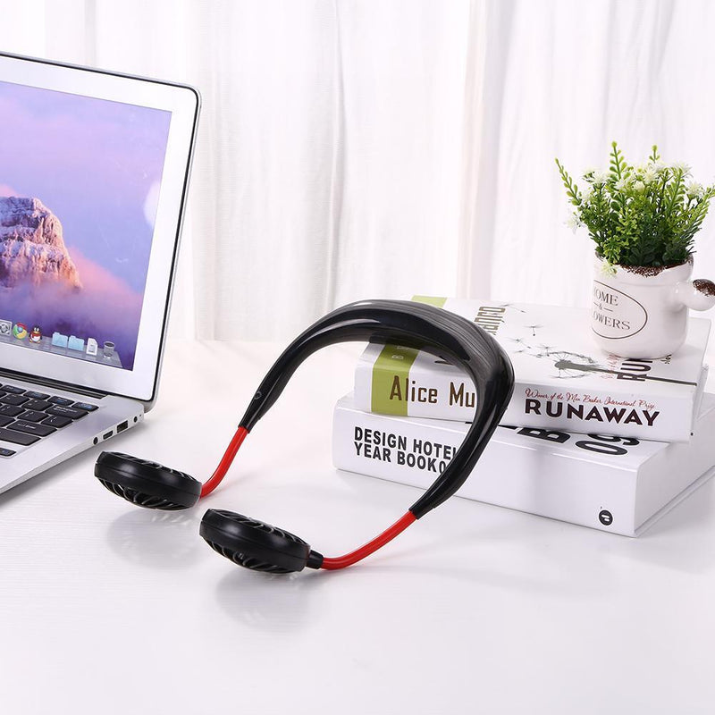 USB Rechargeable Wearable Portable Mini Hand Free Fan Neckband Fan (Black)