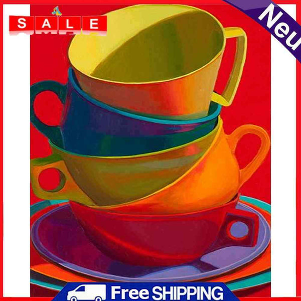 Oil Paint By Numbers Cup Frameless Picture Craft Kit for Bedroom Living Room