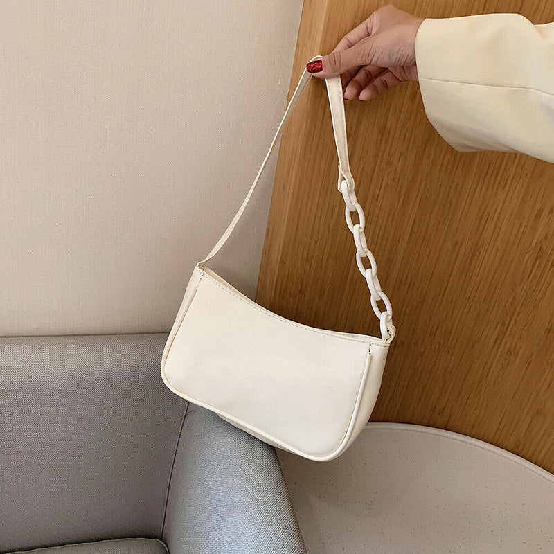Pure Soft Leather Women Handbag Small Underarm Shoulder Totes Bag (Beige)