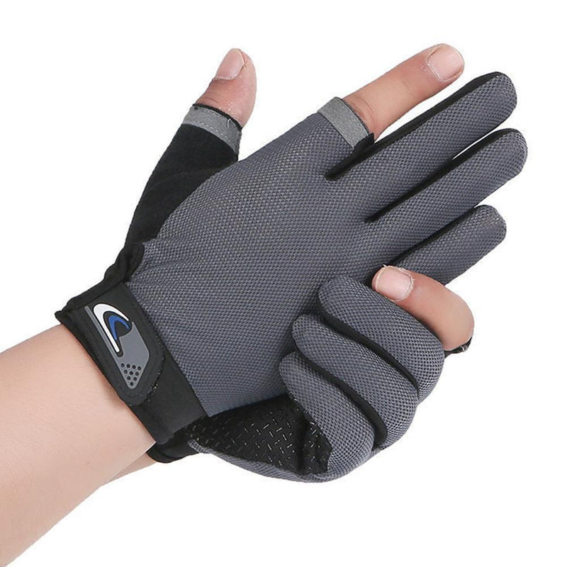 5pcs 2 Cut Finger Fishing Anti-slip Breathable Cycling Gloves (Grey)