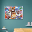Diamond Painting Full Round Drill Four Cats in Flowers Rhinestone Modern Craft