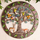 Iron Wall Sculptures-Metal Round Wall Decor with Tree Deer Fox Home Decor Newly