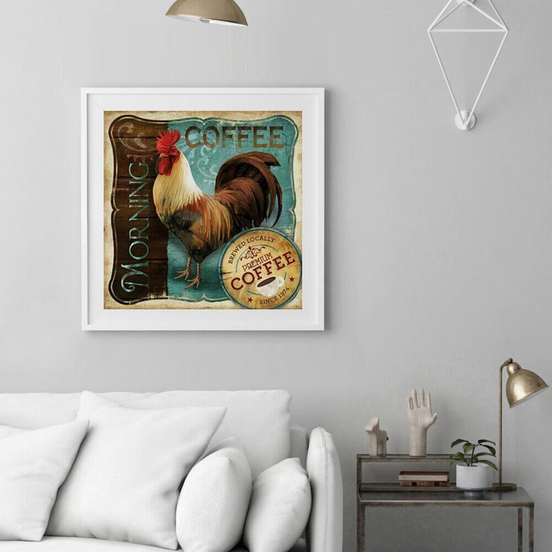 Morning Rooster Oil Paint By Numbers DIY Handpainted on Canvas Wall Art Pic