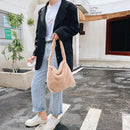 Women Plush Solid Color Handbag Large Capacity Shoulder Bag (Khaki)