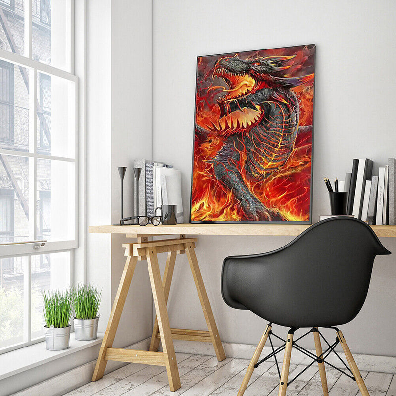 Oil Paint by Numbers Fire Dragon Canvas Artwork Living Room Picture Decoration
