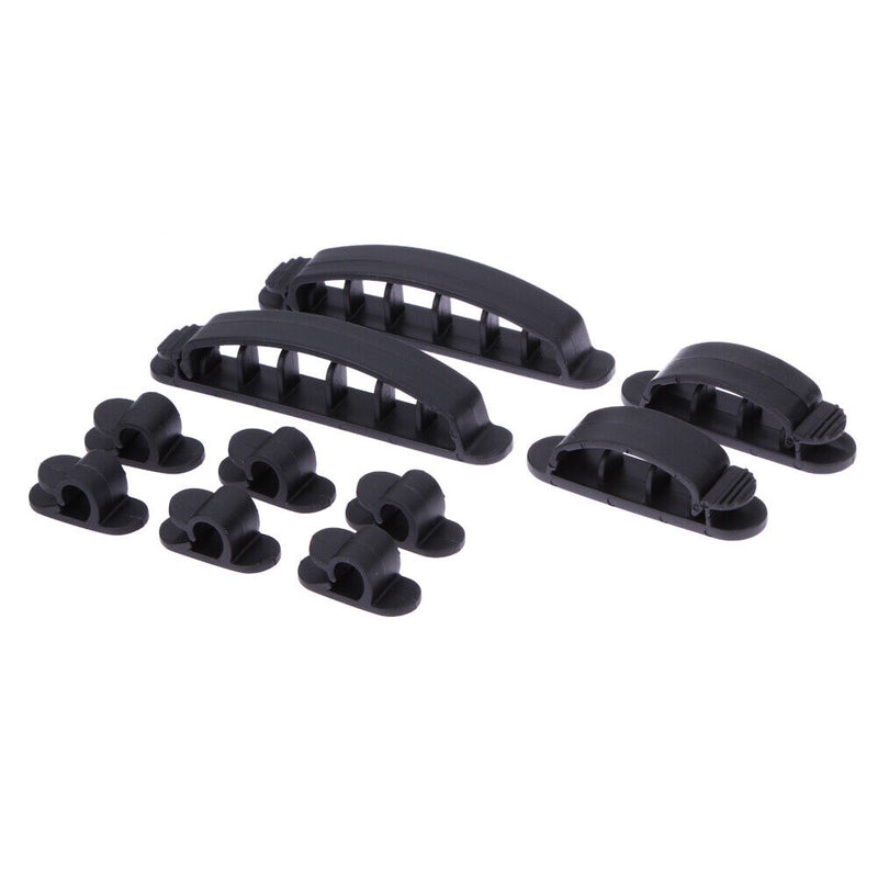 10Pcs Cable Cord Wire Line Organizer Plastic Clips Ties Fixer Holder Black