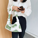Fashion Women Plush Autumn Winter Contrast Color Large Shoulder Bag Handbags