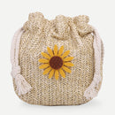 Sunflower Drawstring Bag Women Straw Woven Beach Crossbody Shoulder Handbags