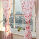 Transparent Voile Floral Print Curtains Bedroom Window Door Curtain (Red)