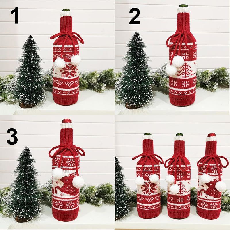Year Knitting Merry Christmas Wine Bottle Cover Xmas Decorations Stoppers Bag