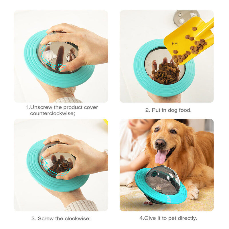 Dog Puzzle Food Dispener Multifunctional Flying Saucer Slow Feeder (Blue) Newly