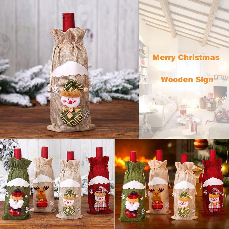 Cute Santa Claus Snowman Elk Red Wine Bottle Cover Bags Dinner Table Xmas Decor